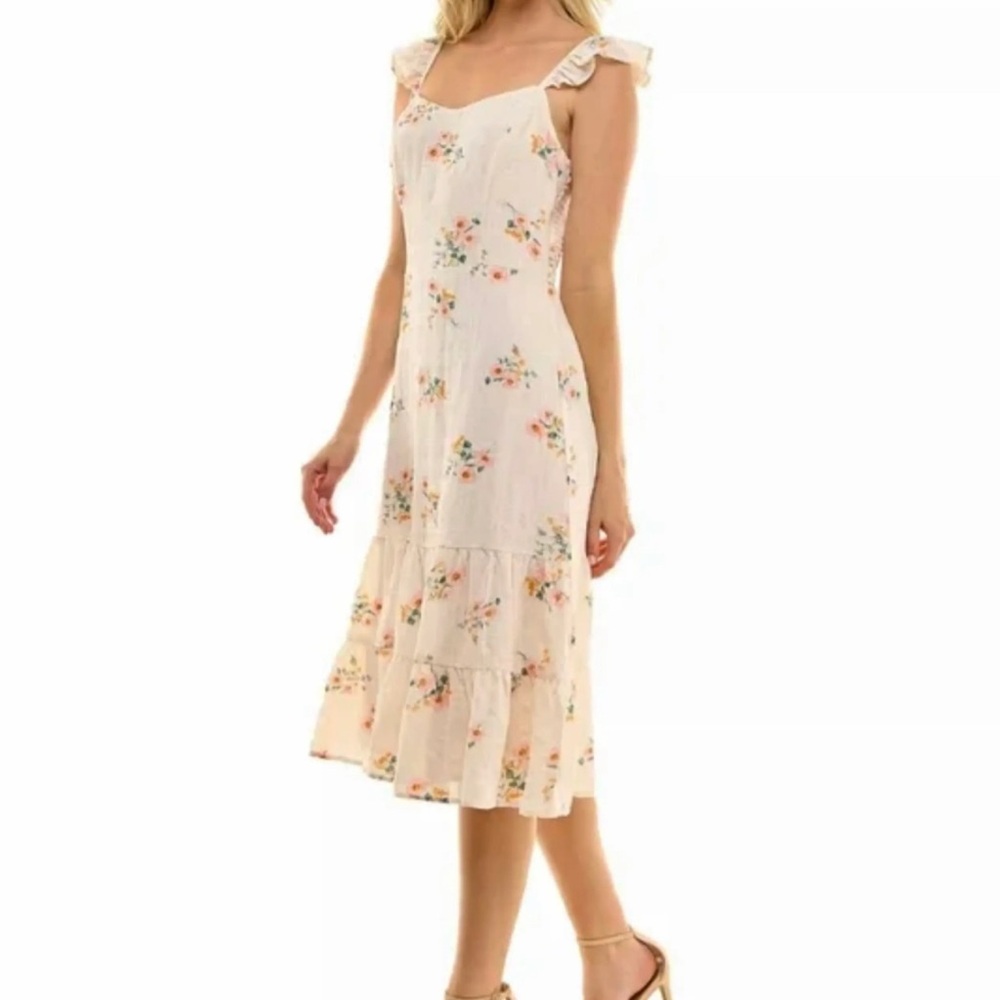 LILY ROSE FLUTTER SLEEVE TIERED MIDI DRESS SIZE LARGE